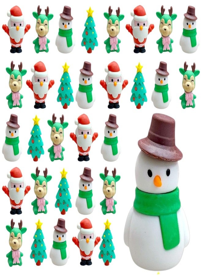 TERA13 Merry Christmas Erasers (30 Pcs) Smudge-Free Cute Pencil Erasers, Cute Small Eraser with Santa, Snowman & Tree, Stationery Gift for Kids, Holiday School Supplies, Party Favors - Image 1
